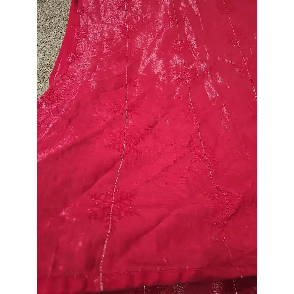 Vtg Red Snowflake‎ Metallic Kitchen Dining Decor Rectangle Tablecloth 76